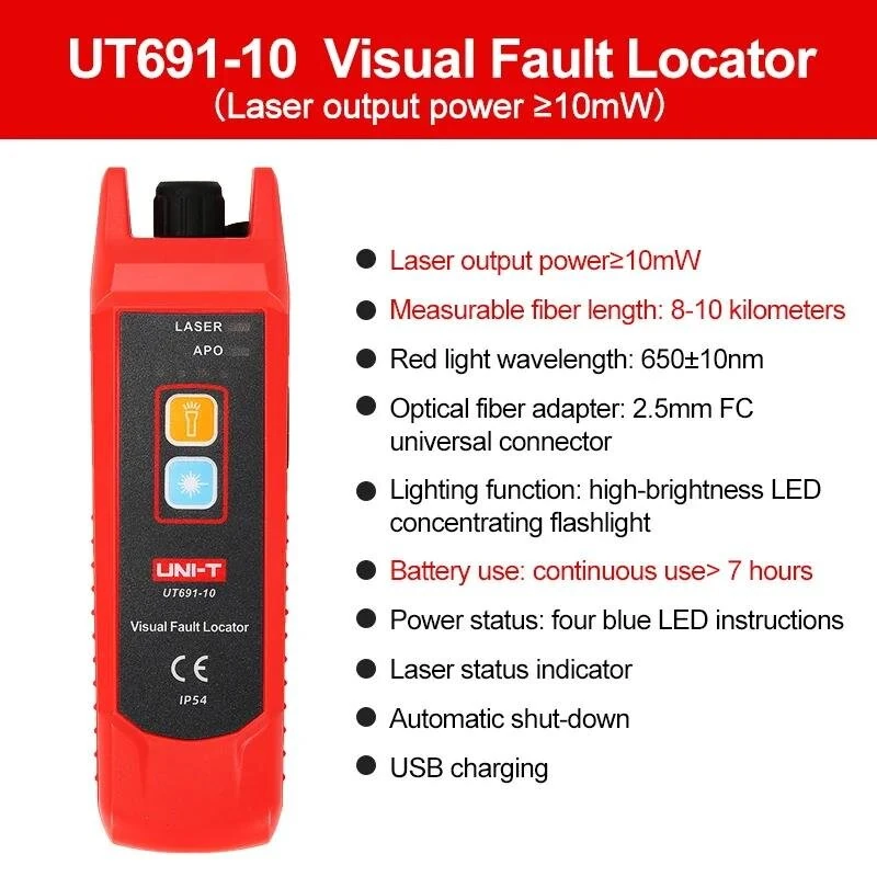 UNI-T UT691-10 Visual Fault Locator | 10mW Laser, 10km Range, USB Rechargeable - Image 2
