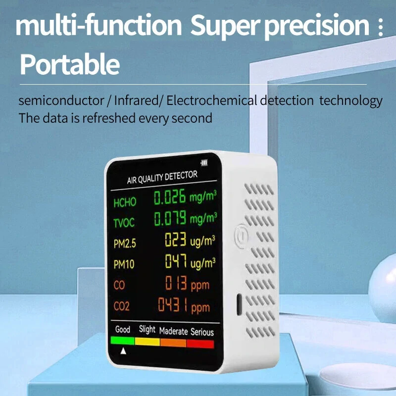 6-in-1 Air Quality Monitor - PM2.5 PM10 HCHO TVOC CO CO2 Tester for Home Office - Image 3