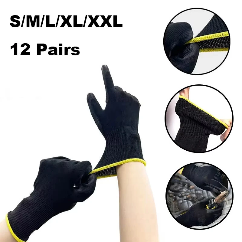 Black Nylon PU Coated Work Gloves - Non-Slip & Breathable for Gardening, Woodworking, Machinery - Image 2