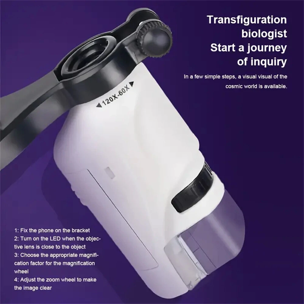 Mini Microscope Handheld 60X-120X Magnification with LED Light | Portable Science Toy - Image 3