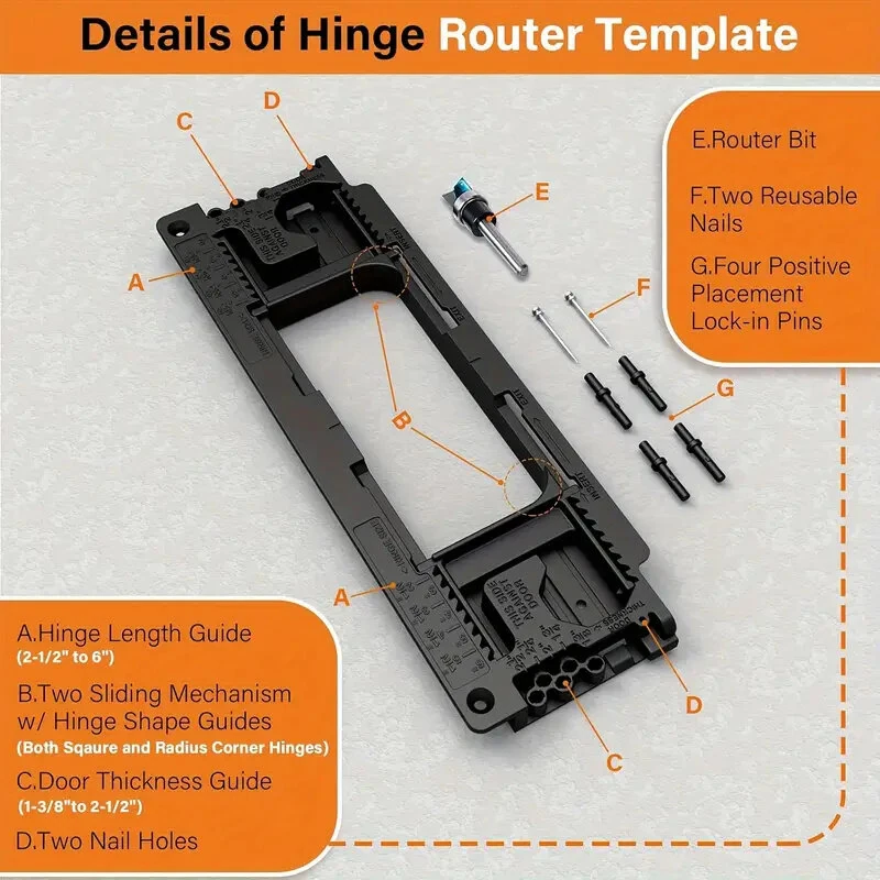 EZYARC Hinge Router Template Kit - Adjustable for 2.5 to 6 Inch Hinges | Square & Round Corners | Easy Installation - Image 4