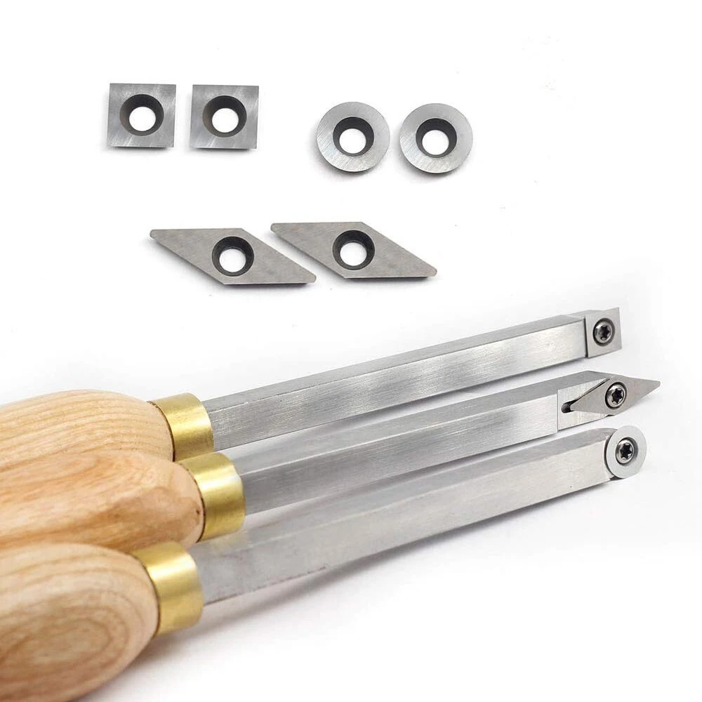 Wood Lathe Chisel Set - 3 PCS Carbide Tools w/ Square Round Diamond Blades - Image 5