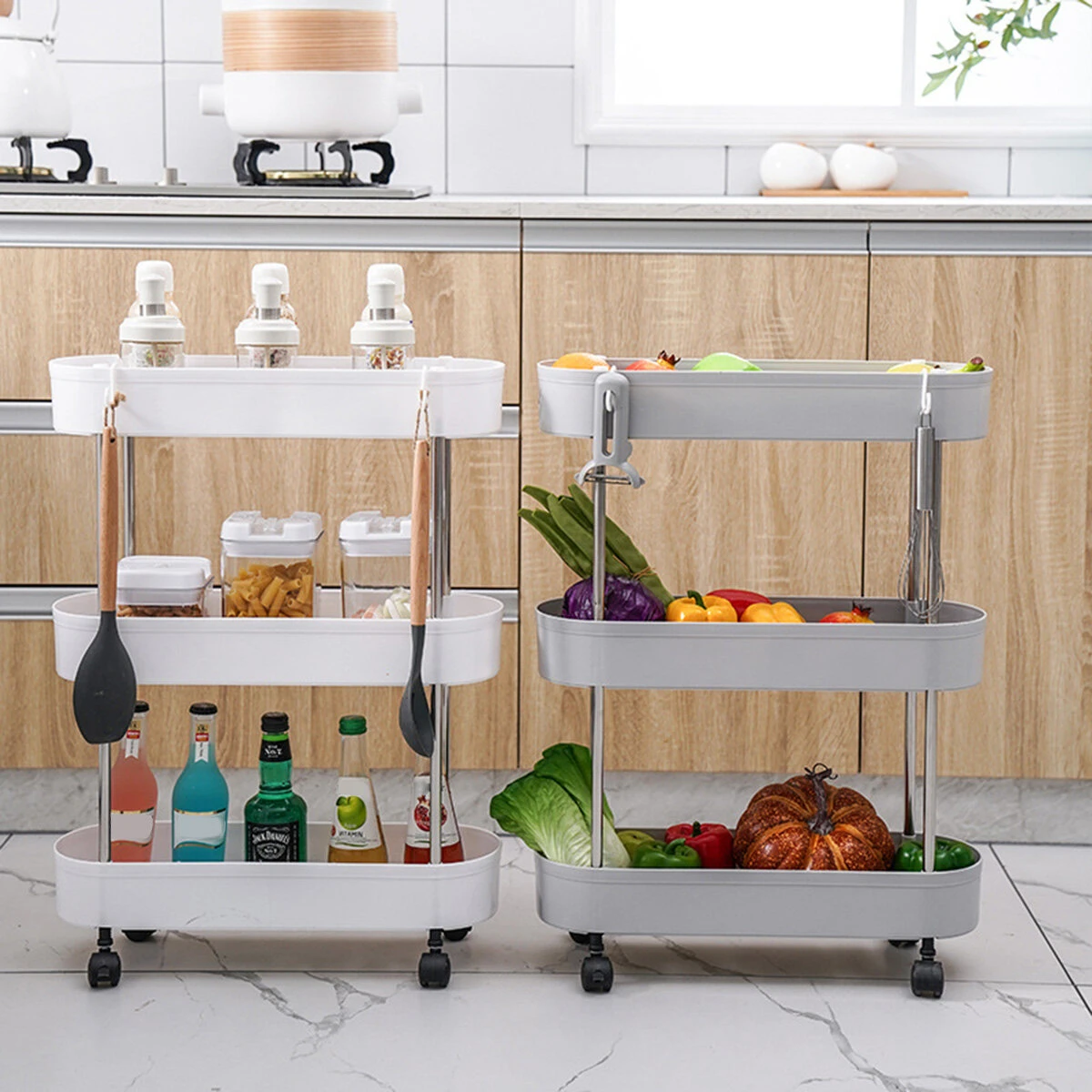 3/4 Layer Slim Storage Cart | Mobile Rolling Shelving Unit Organizer for Kitchen Bathroom - Image 4