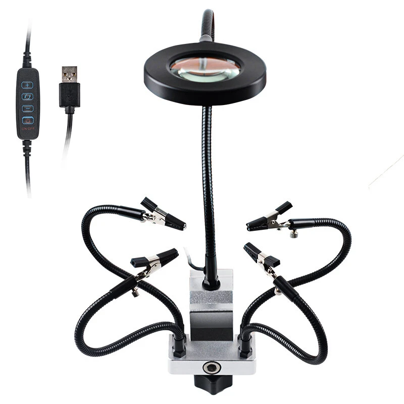 Universal Arm Desk LED Magnifying Glass - 3 Color Illuminated Lamp & 360° Repair Tool - Image 3