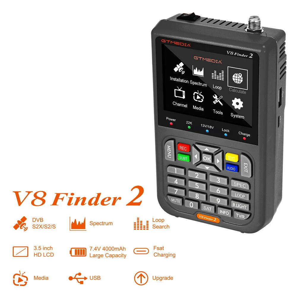 GTMEDIA V8 Finder2 Handheld Satellite Meter | 3.5 Inch HD LCD | DVB-S/S2 | 4000mAh Battery - Image 3