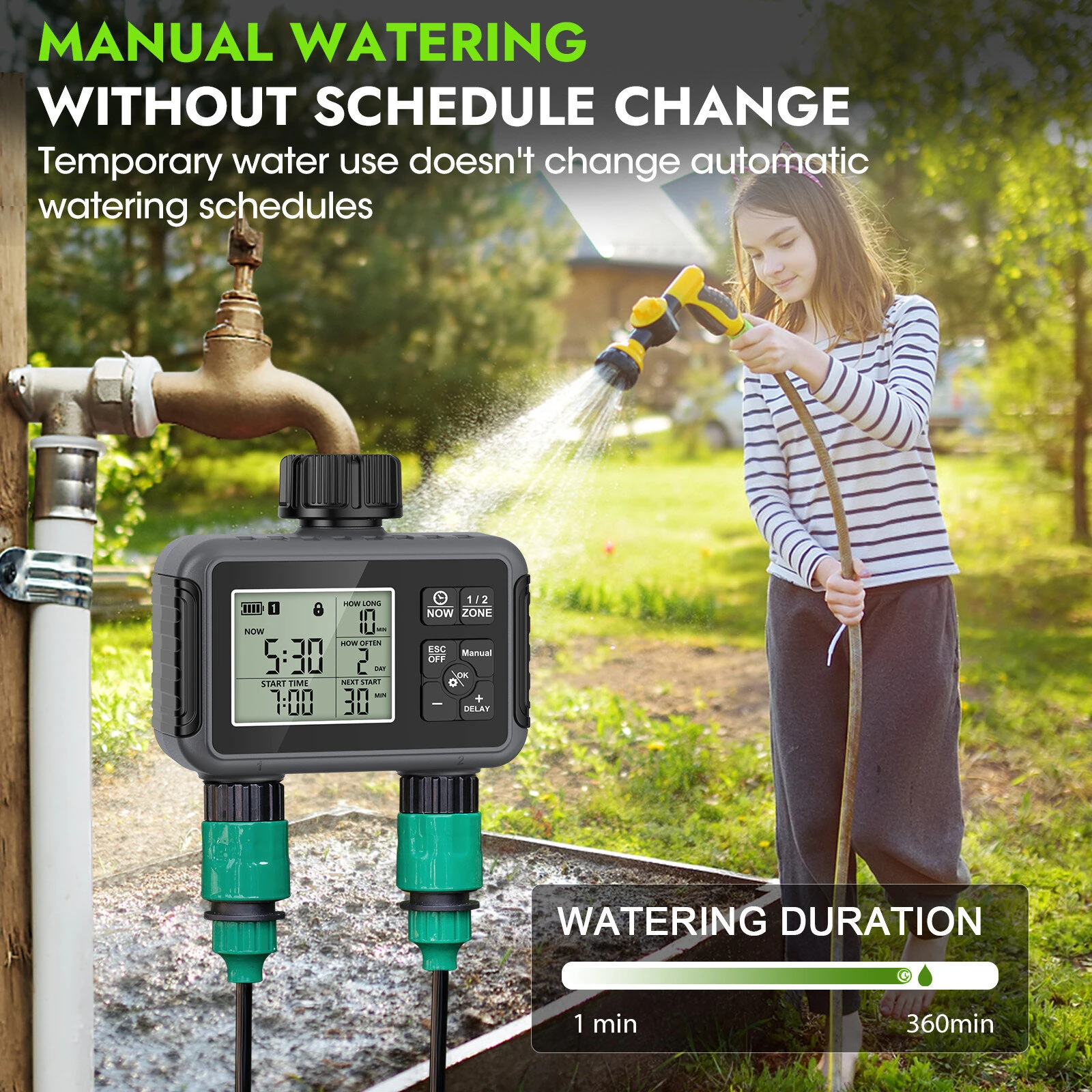 SGW07M Automatic Watering Timer - 2 Outlet Garden Controller - ABS UV Resistant IP55 - Image 4
