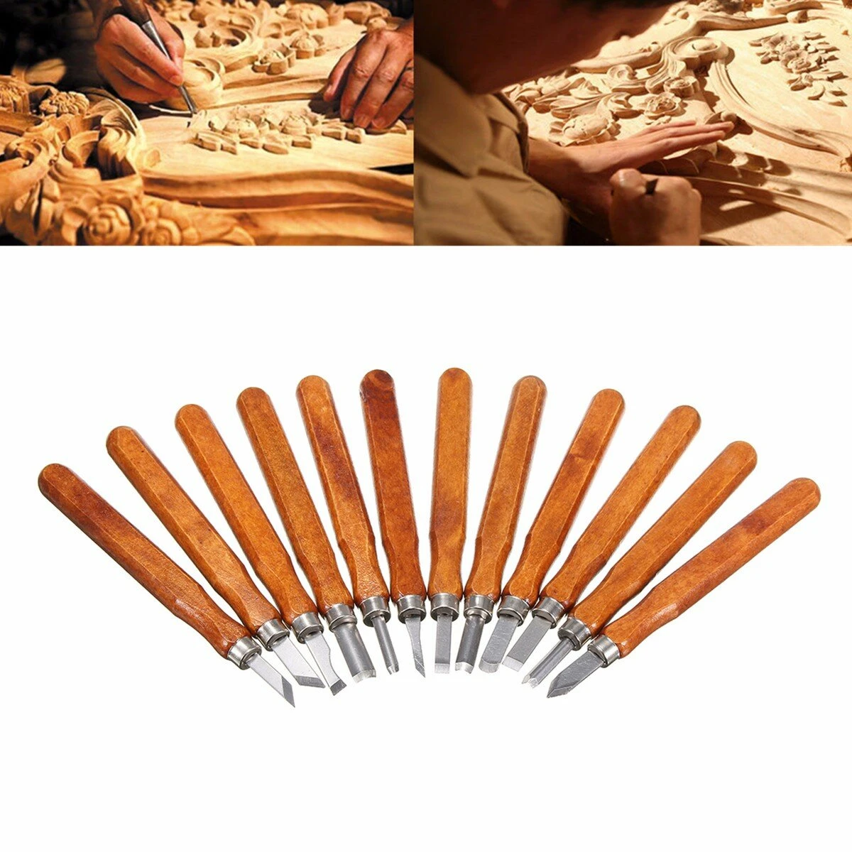 12Pcs Wood Carving Chisel Set - Professional Hand Gouges & Lathe Tools - Image 2
