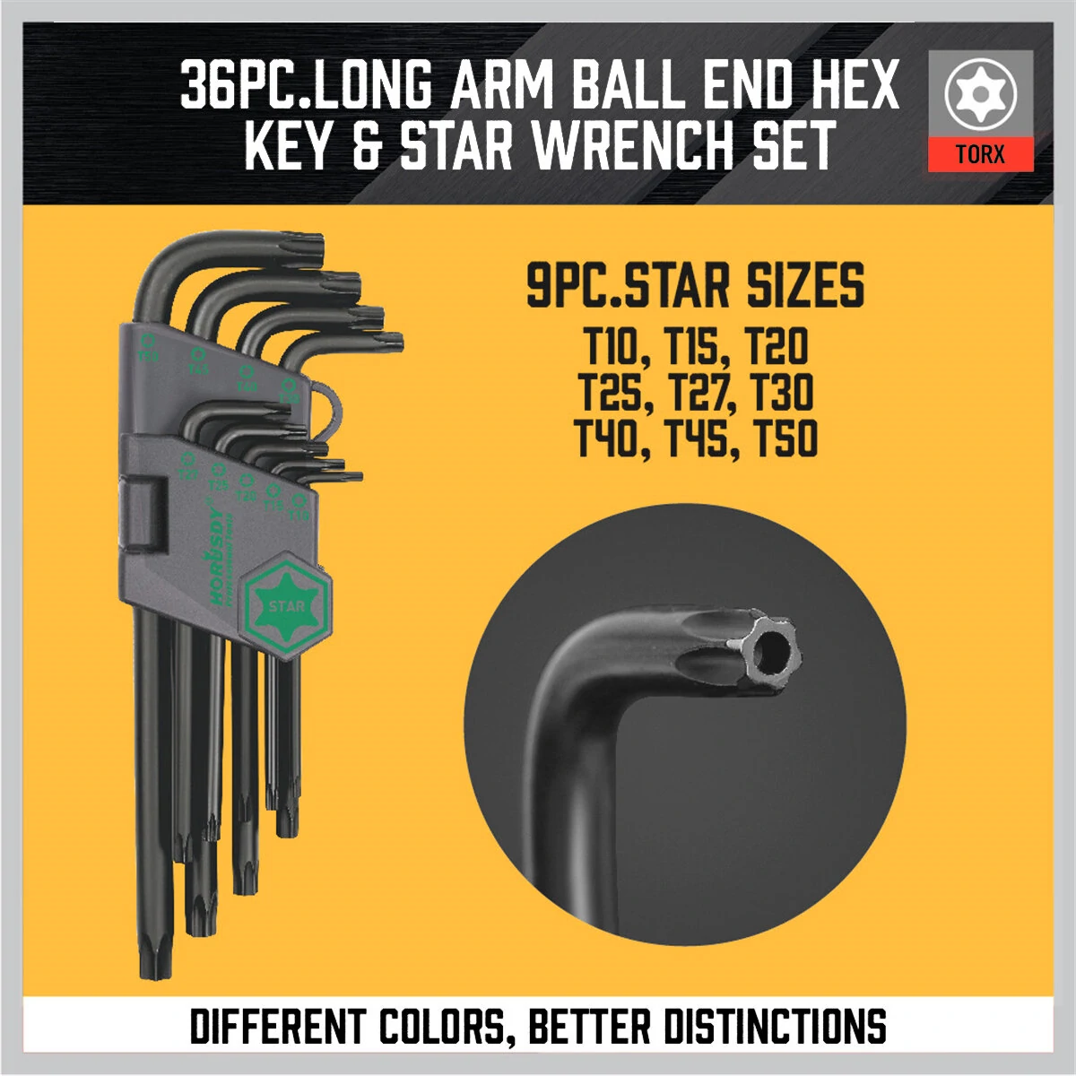 36Pcs Hex & Torx Key Set | Ball-End Allen Wrench | Metric & Imperial - Image 3