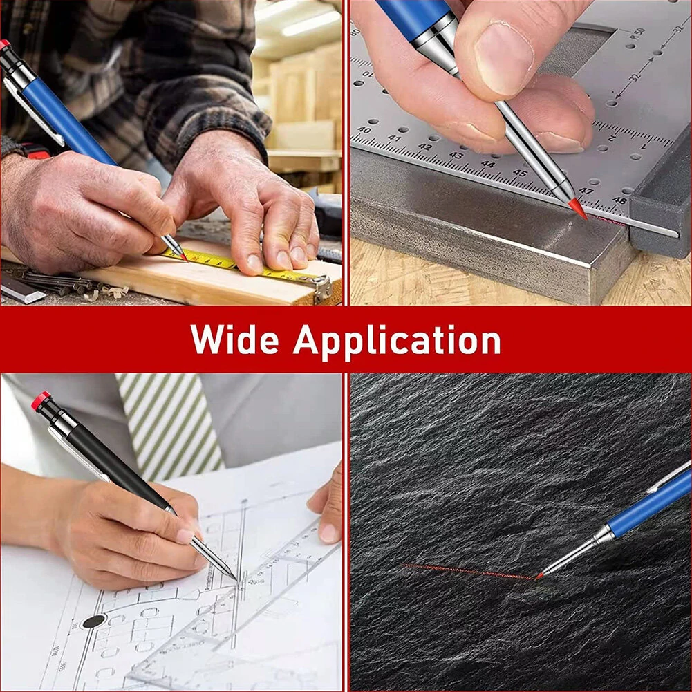 Metal Solid Carpenter Pencil Set - Deep Hole Marker with Refill Leads | Woodworking Tool - Image 5