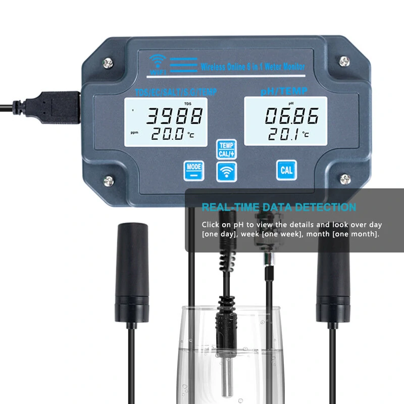 6-in-1 WiFi Water Quality Tester - PH EC TDS Salt Temperature | APP Remote Control - Image 2