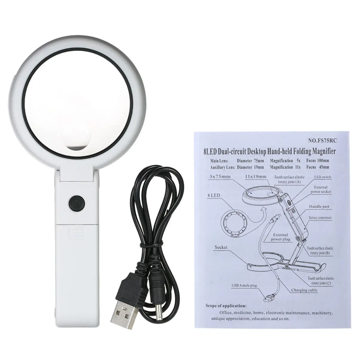Foldable LED Magnifying Lamp - 5X & 11X Magnifier with 8 Lights for Reading - Image 5