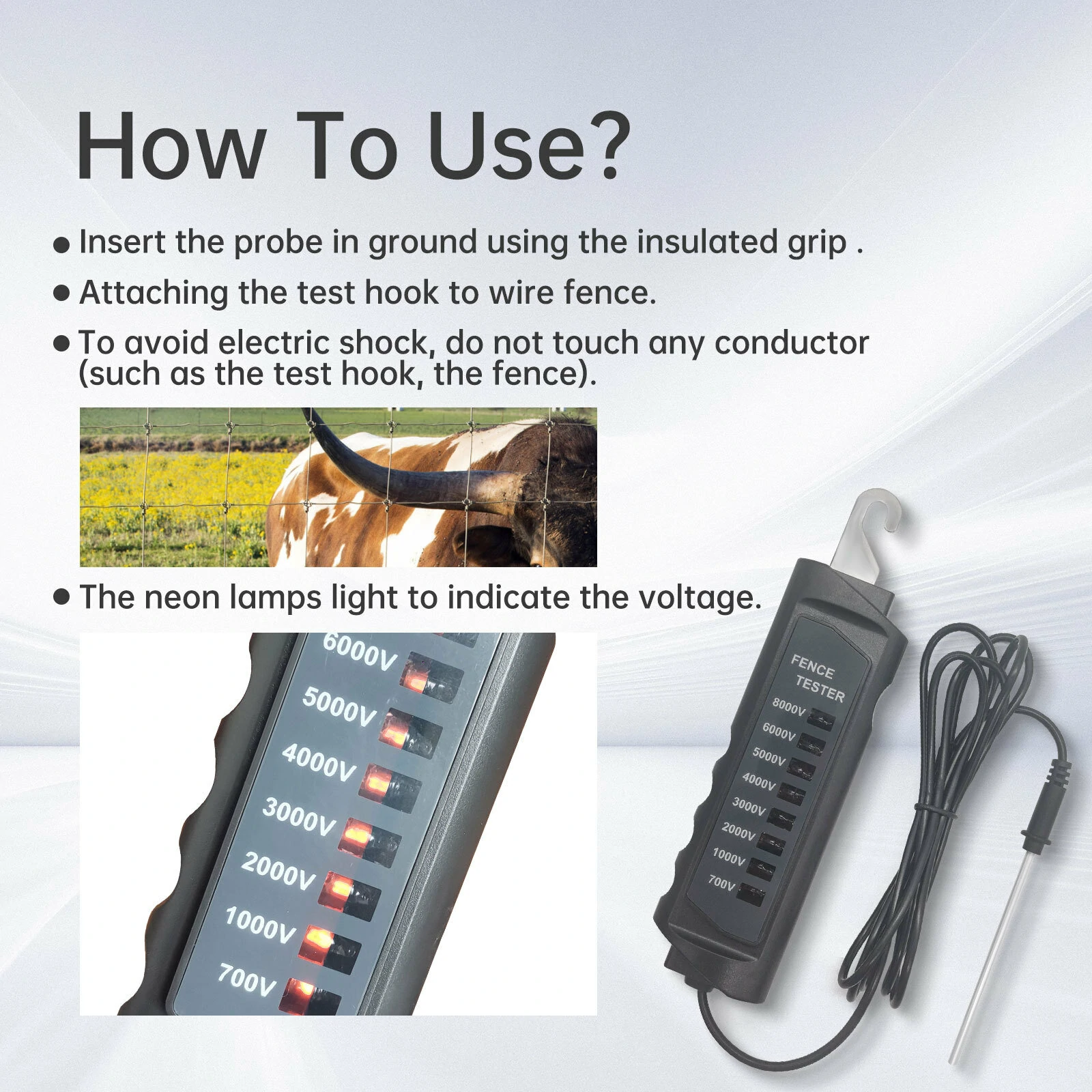 Yaesu FT-891 Fence Voltage Tester | 700V-8000V Ranch Farm Gauge | Portable Fencing Energizer Meter - Image 4