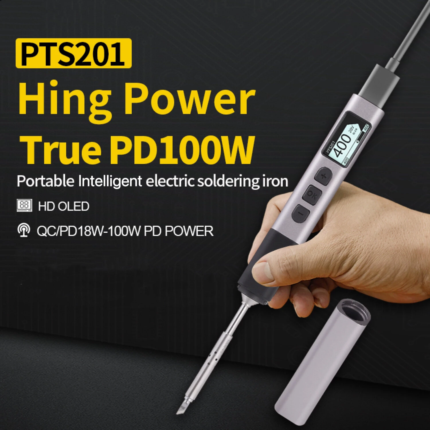 PTS201 Intelligent Soldering Iron | Type-C Fast Charging 18-100W | OLED Display 450°C - Image 4