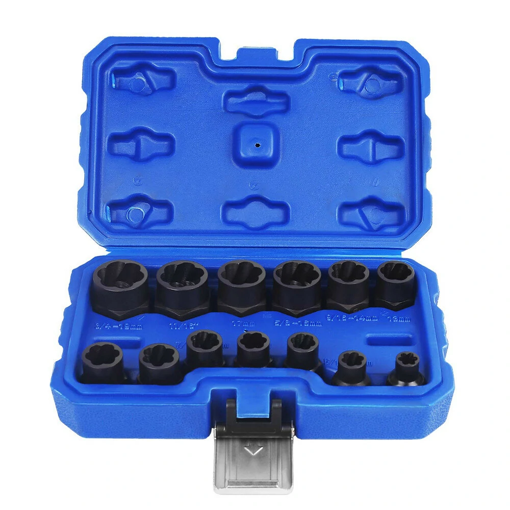 Bolt Nut Remover Extractor Socket Tool Set - 14pc Impact Damaged Screw Removal Kit - Image 2