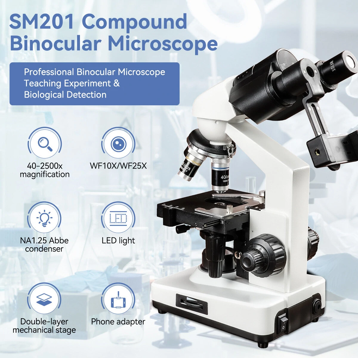 SM201 Professional Binocular Microscope | 40X-2500X Magnification | Mobile & SV189 Digital Eyepiece Compatible - Image 5