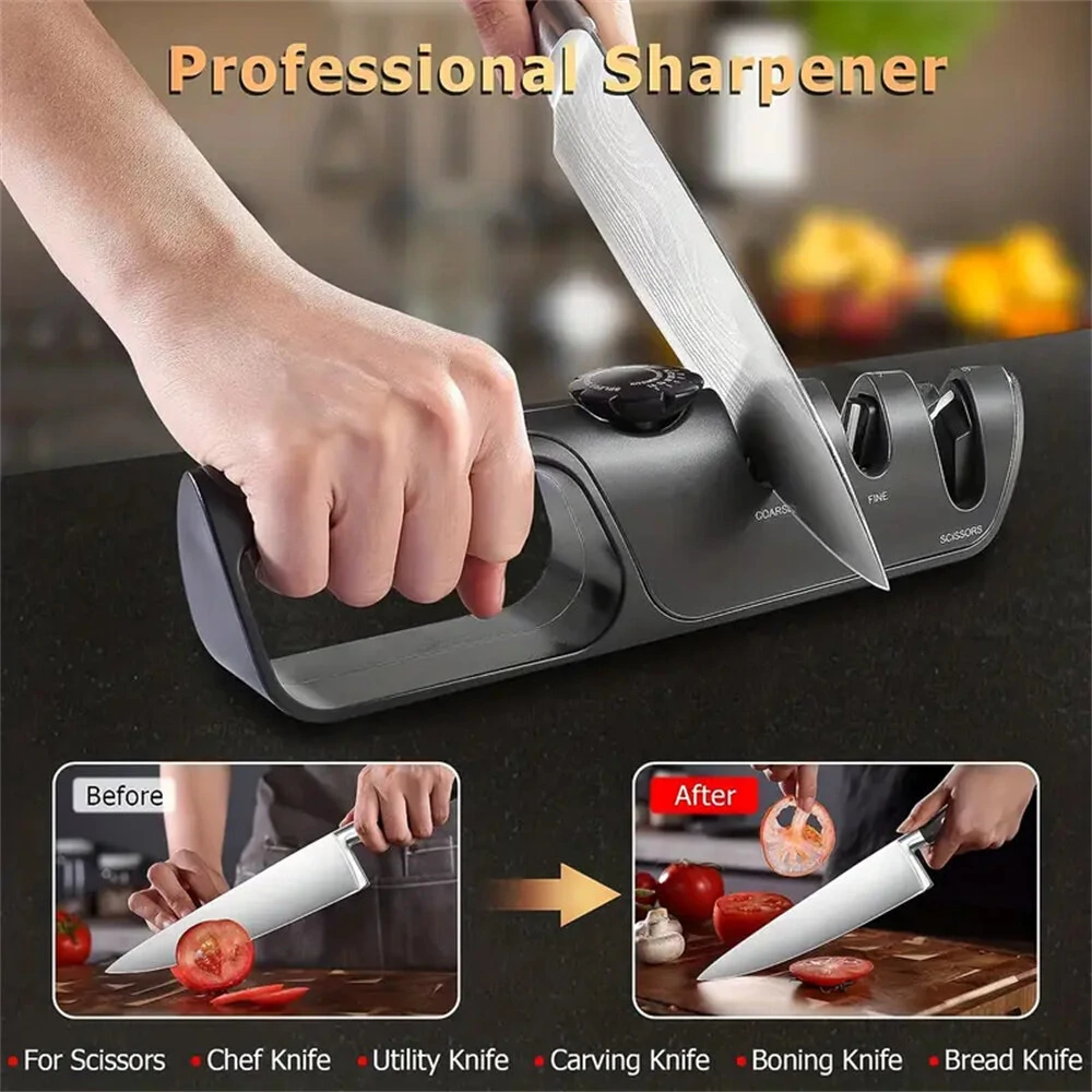 DMD Professional 3-Stage Knife Sharpener | Manual Tool with Grip & 6 Angles for Kitchen Knives & Scissors - Image 4