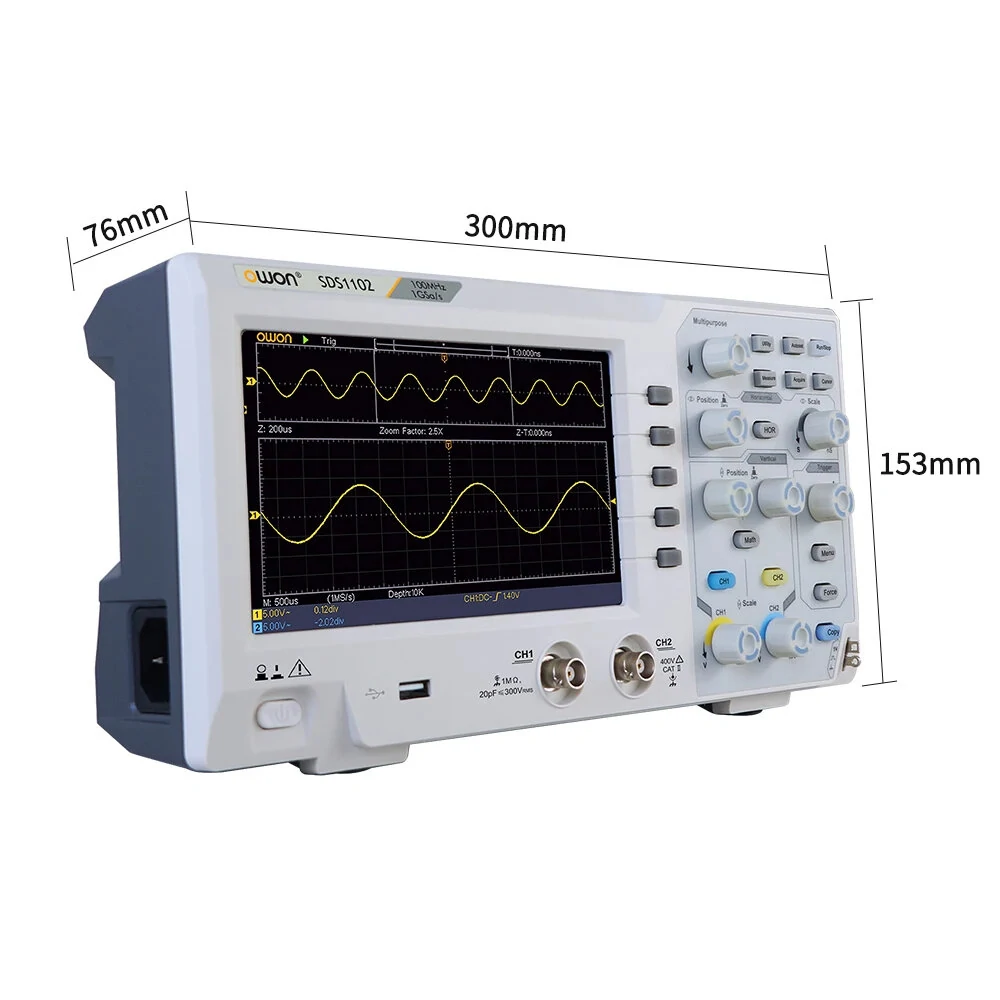 OWON SDS1102 Digital Oscilloscope - 2 Channel, 100MHz Bandwidth, 1GS/s - Image 5