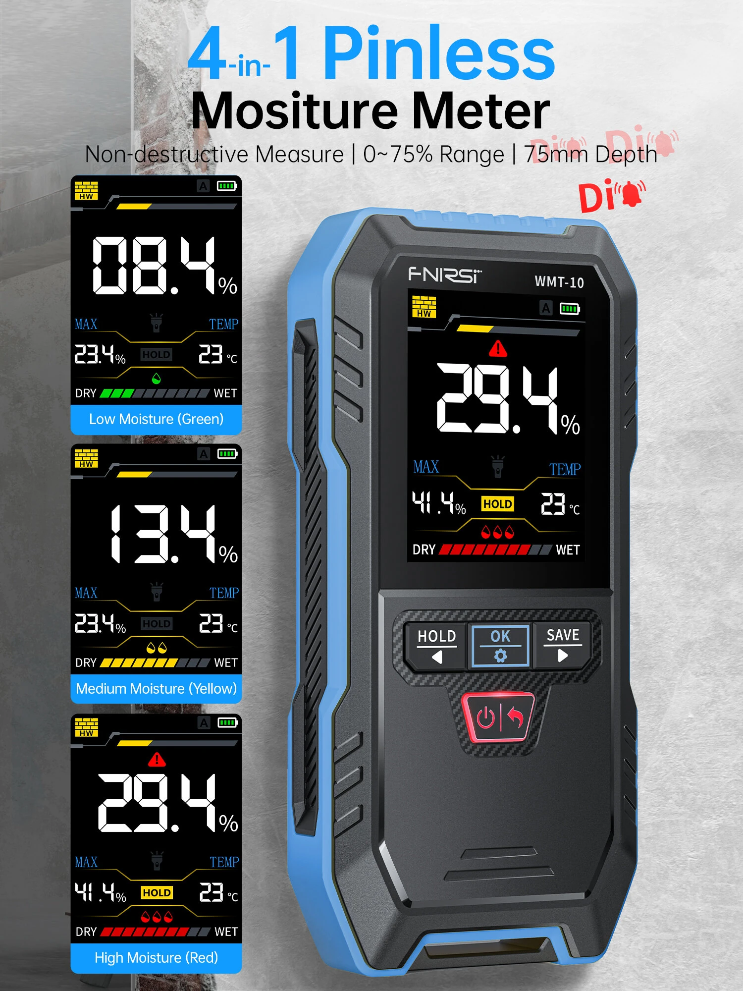 FNIRSI WMT-10 Moisture Meter | 0.1% High Precision | 2.4 TFT Screen & Rechargeable - Image 2