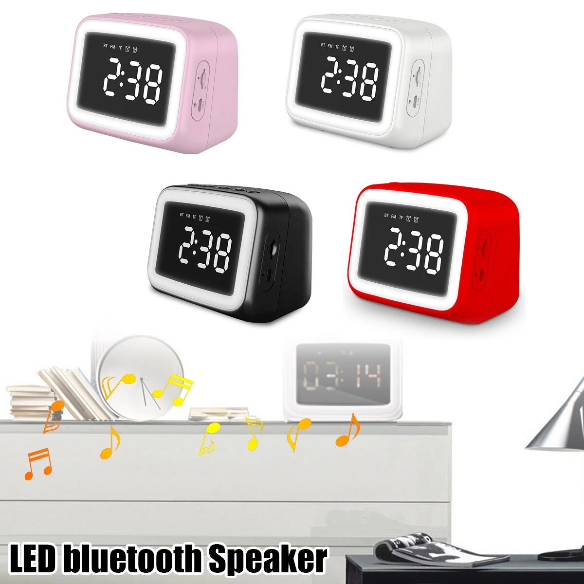 Digital Alarm Clock with FM Radio & Bluetooth 5.0 - LED Mirror Speaker - Image 3