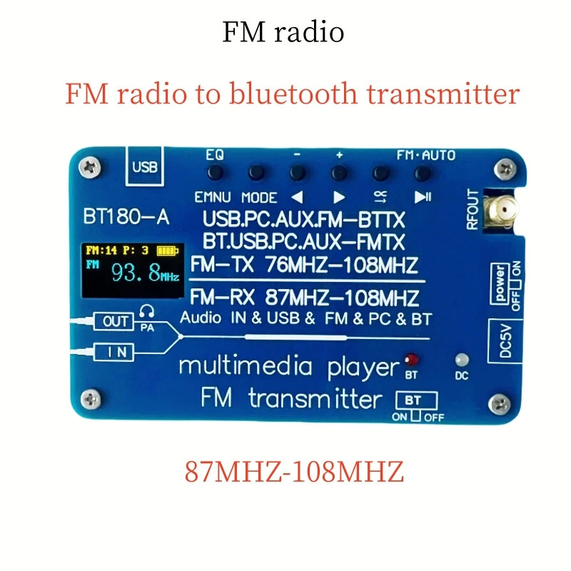 BT180 Bluetooth 5.3 Transmitter Receiver | FM Radio USB Audio Decoder | 2800mAh Battery - Image 5