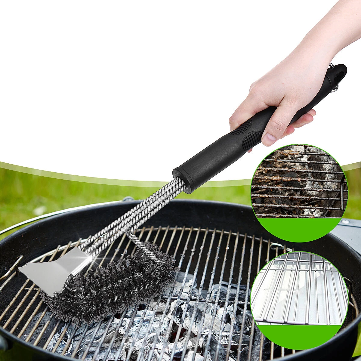 Weber 17 BBQ Grill Brush - Stainless Steel Scraper & Scrubber | Barbecue Cleaning Tool - Image 2
