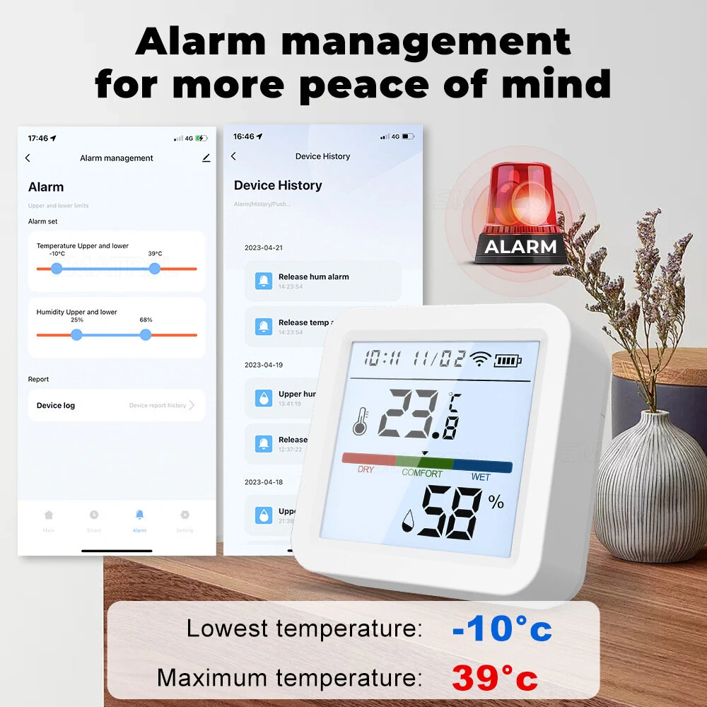 Smart Wifi Temperature Humidity Sensor with Backlight - Real-Time Monitoring, High Accuracy, Compatible with Alexa & Google Home - Image 5
