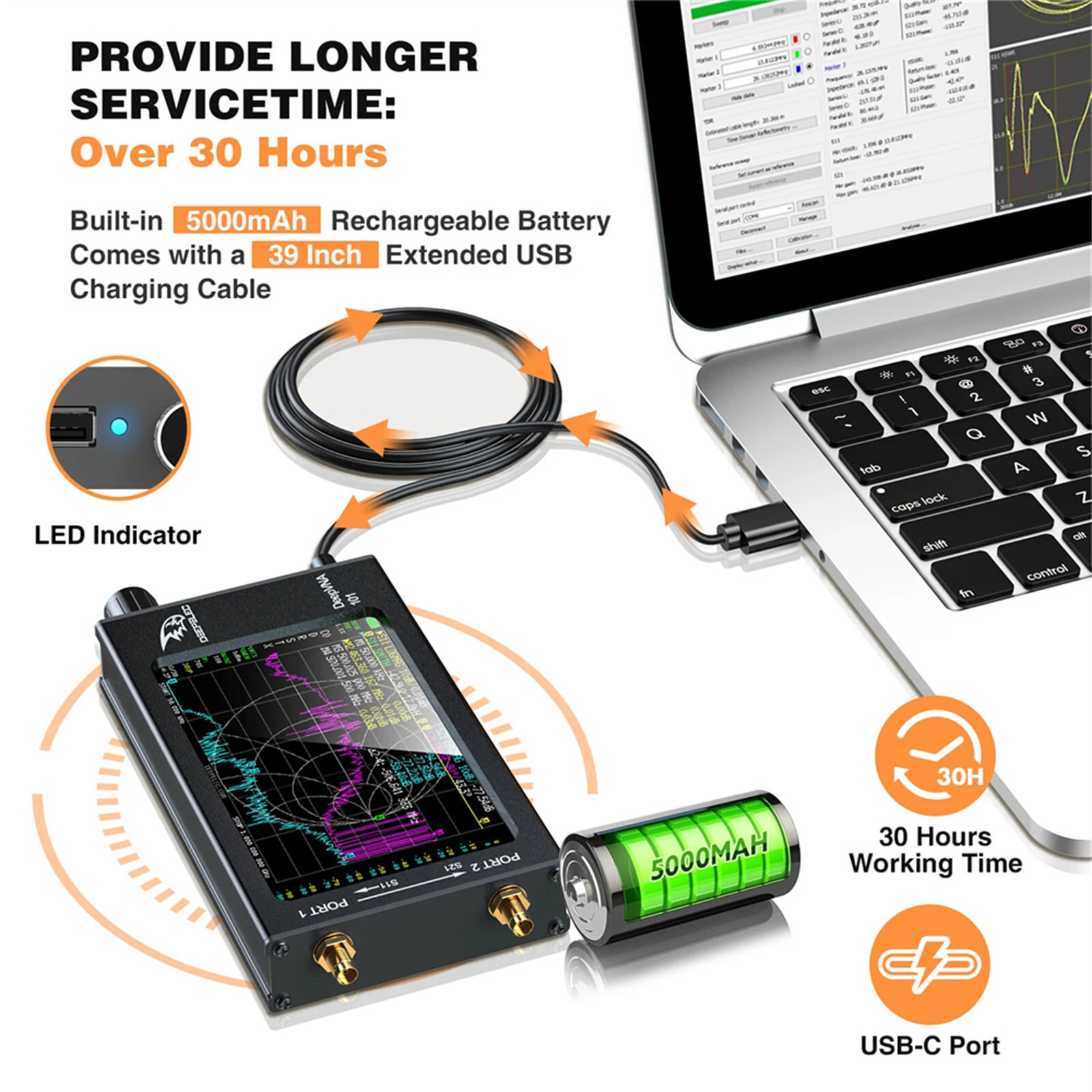 DeepVNA-101 Antenna Analyzer 10kHz-1.5GHz | SWR Meter | 4.3 LCD & 5000mAh Battery - Image 4