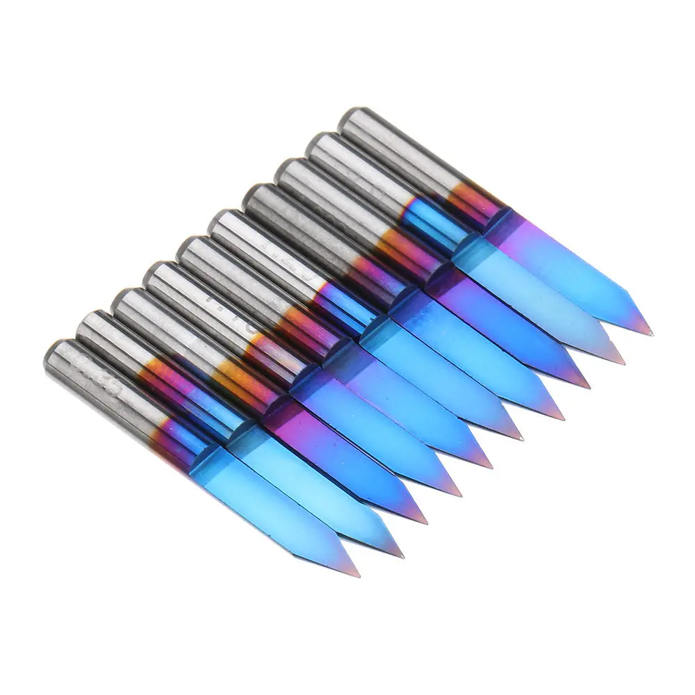 Drillpro 10pcs Blue Nano Coated Carbide Engraving Bits | 0.1mm 0.2mm 40 Degree - Image 2