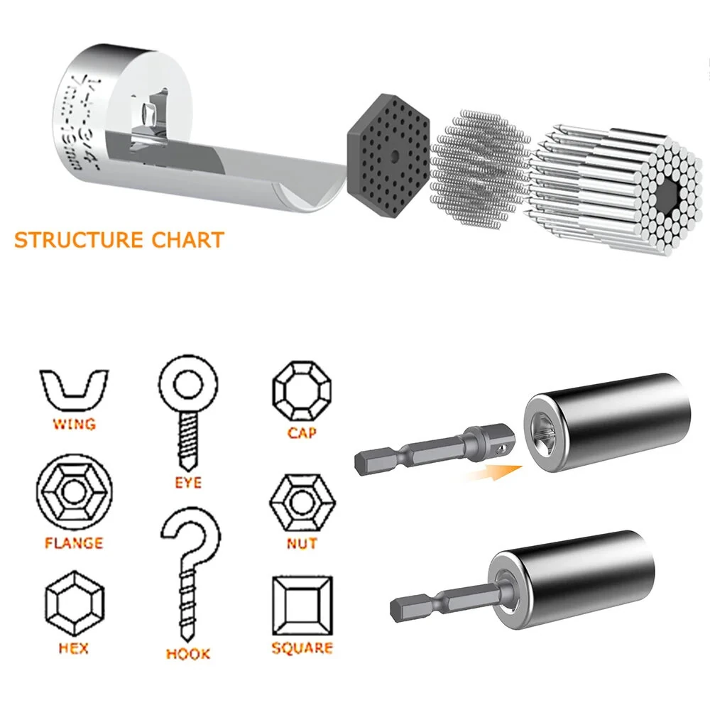 Universal Socket Adapter Set for Ratchet & Drill - Chrome Steel Fits 1/4-3/4 & 7mm-19mm Nuts - Image 2