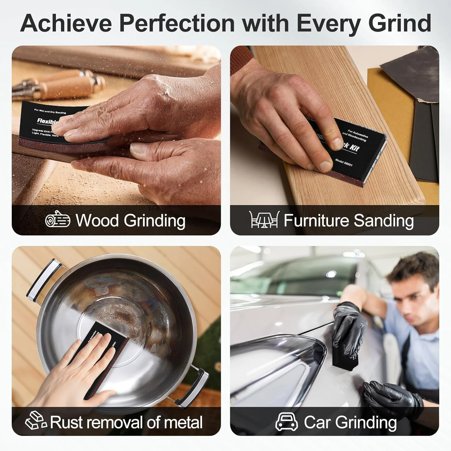 7pcs EVA Foam Sanding Block Kit - Wet Dry Sandpaper for Woodworking & Automotive - Image 4