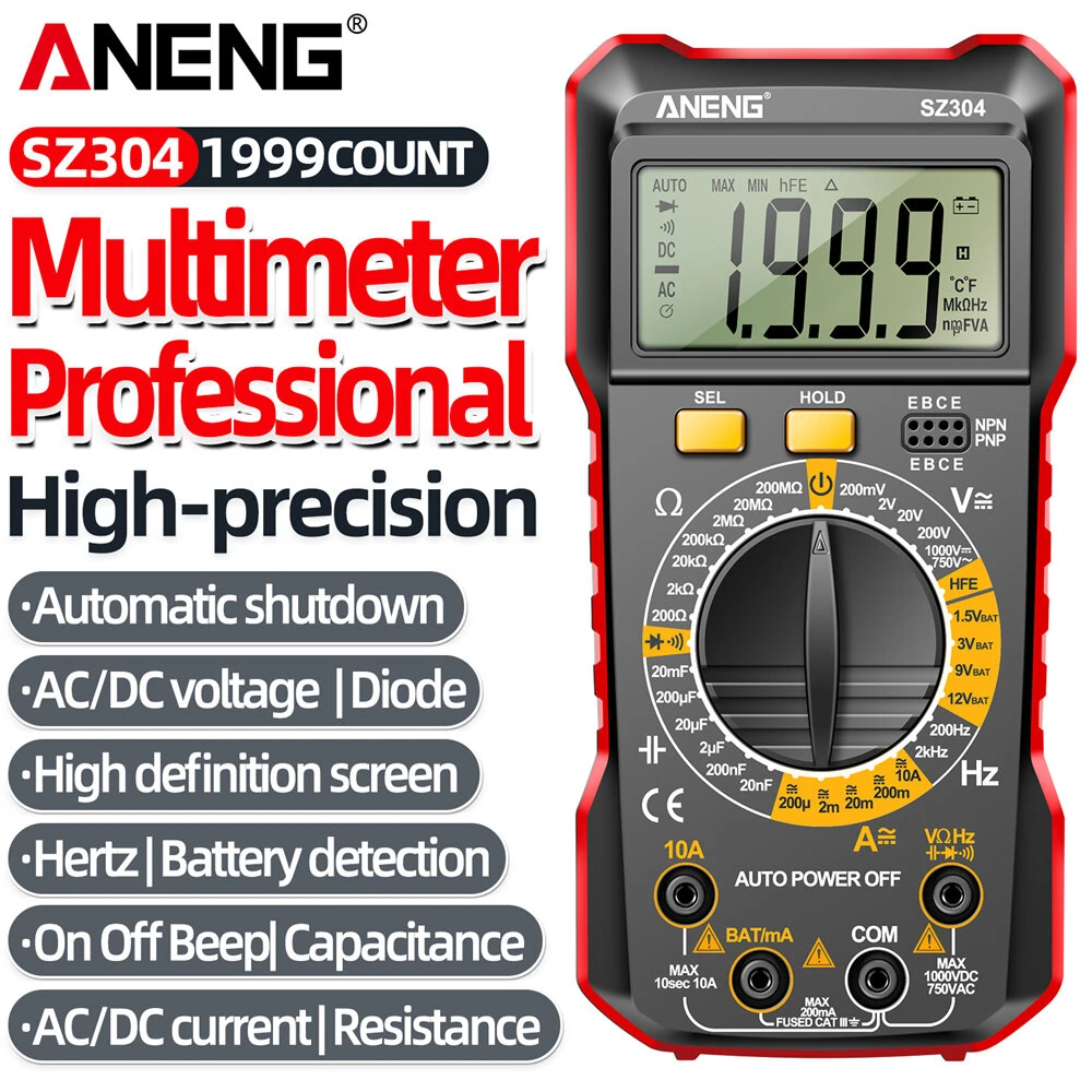 ANENG SZ304 Digital Multimeter | Voltage Current Resistance Capacitance | Data Hold & Auto Shutdown - Image 2