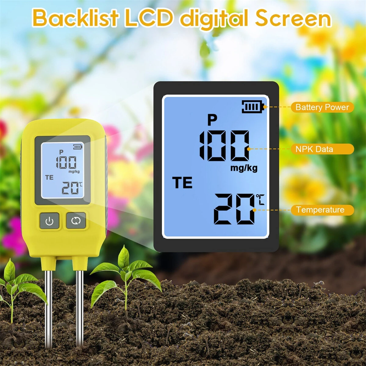 4in1 Soil Tester - NPK pH Moisture & Temperature Meter - Digital LCD with Steel Probe - Image 3
