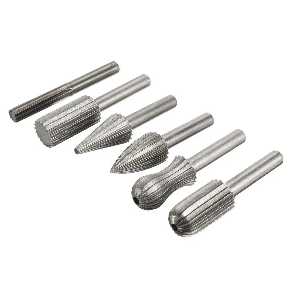 6pcs 6mm 1/4 Inch Shank HSS Rotary File Burr Set | High Speed Steel Carving Bits - Image 2