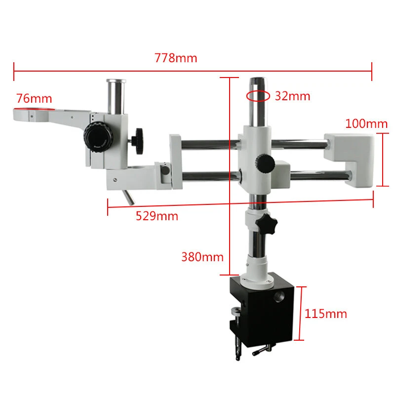 76mm Focusing Ring Clamp - Dual Boom Arm Stand for Stereo Microscope | Industrial Trinocular Holder - Image 2