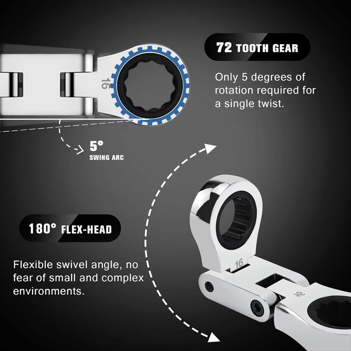 Craftsman 5-Piece Flex-Head Stubby Ratcheting Wrench Set | Double Box End - Image 4