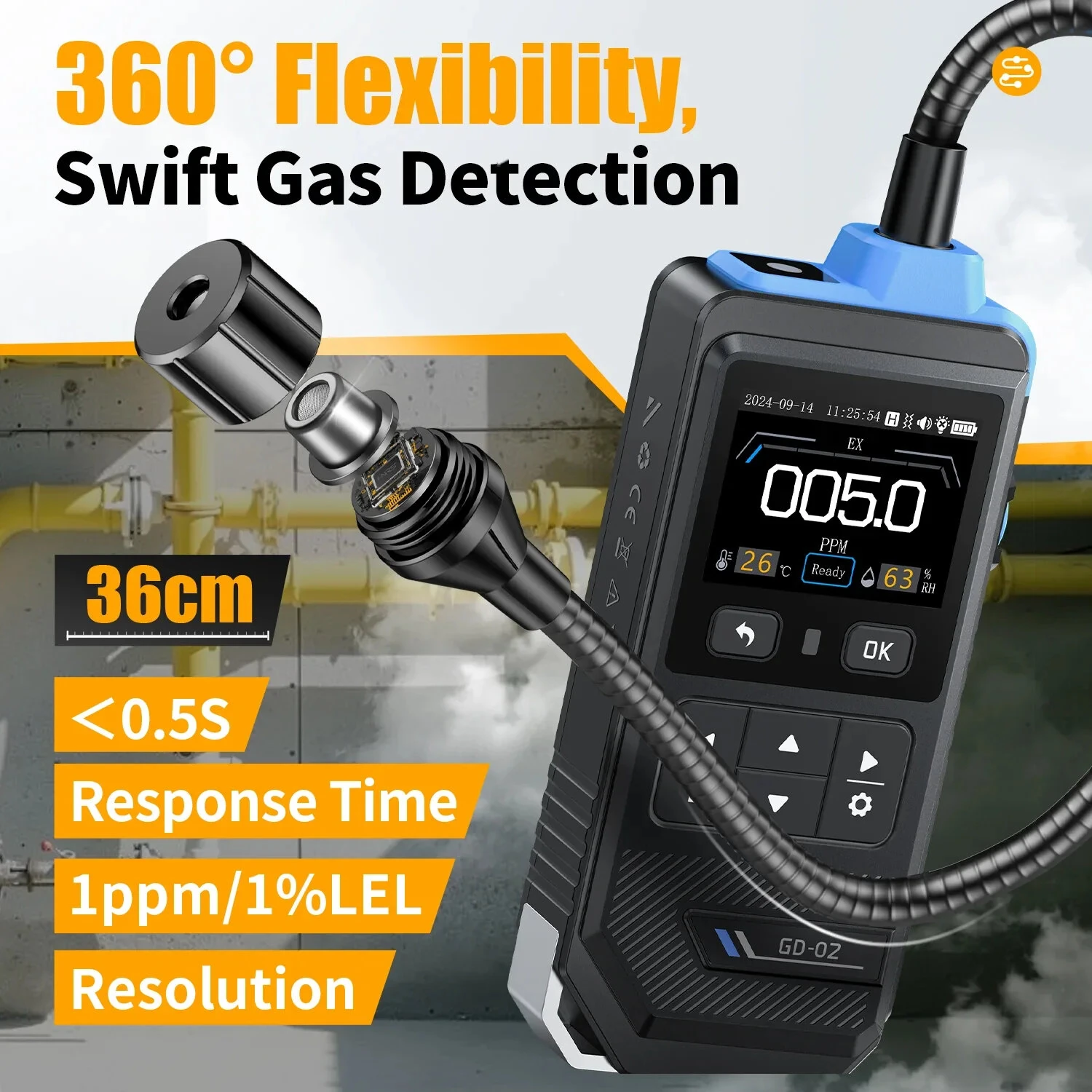 FNIRSI GD-02 Portable Gas Detector | Methane Propane Isobutane | 36cm Flexible Probe - Image 4