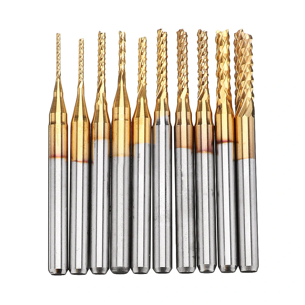 Drillpro DB-M1 Titanium Coated Carbide Bits | 10Pcs 0.8-3mm Engraving Milling Cutter - Image 2