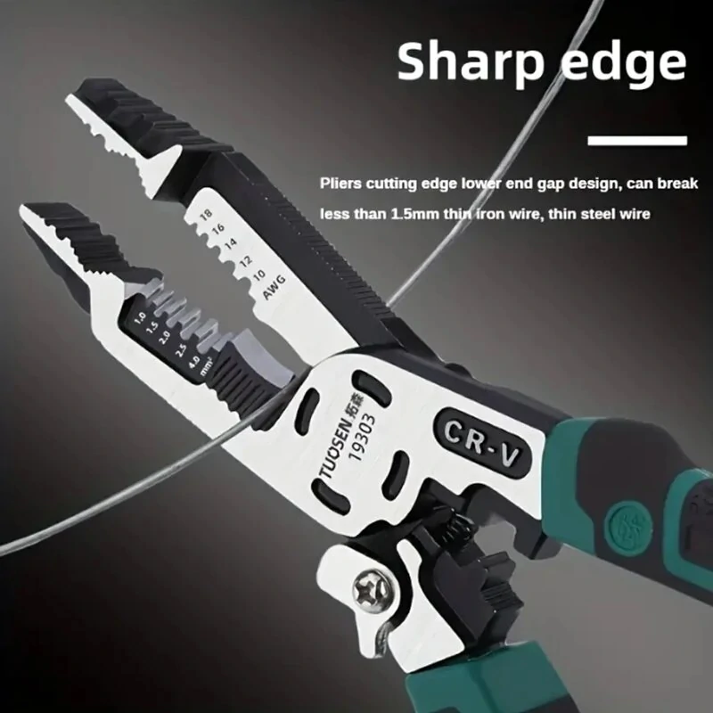 Vanadium Steel Electrician Pliers - Wire Stripping & Cutting Tool with Non-Slip Grip - Image 4