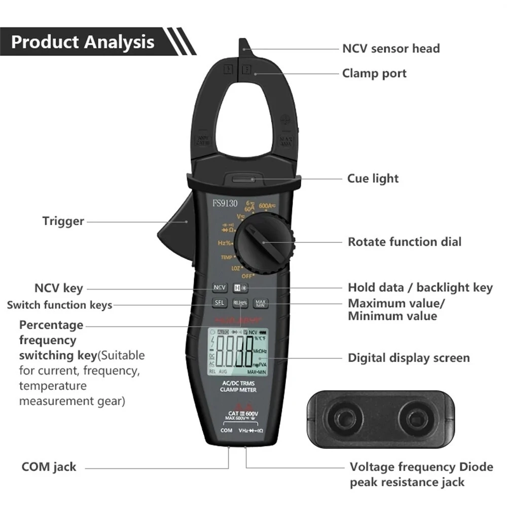 ES Digital Clamp Meter - True RMS AC/DC Multimeter with NCV, Capacitance & Hz Tester - Image 5