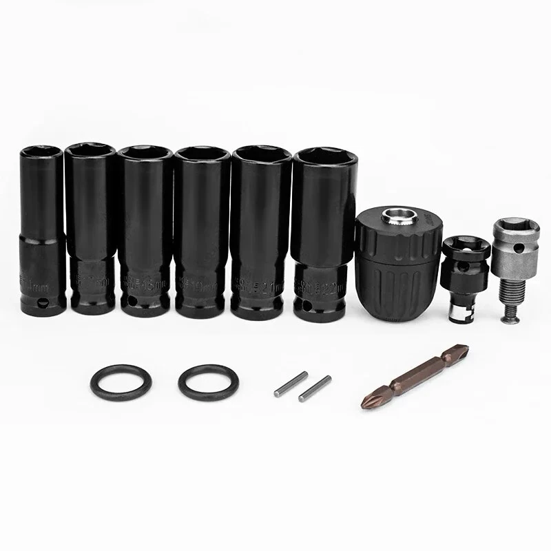 14PCS Electric Impact Wrench Hex Socket Adapter Kit | Metal Silver Black | High Hardness & Wide Compatibility - Image 2