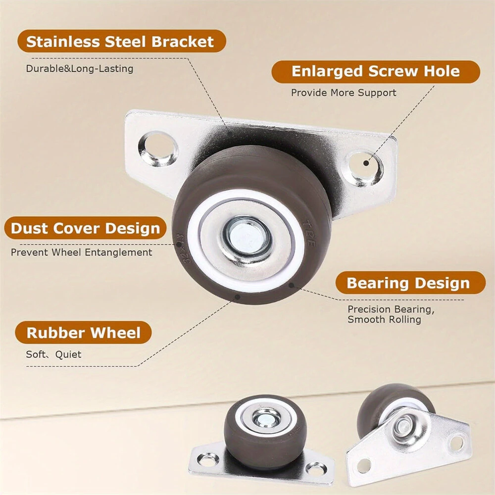 Small Side Mount Caster Wheels 1.25 Inch | Set of 4 Rubber Rigid Casters | 140 LB Capacity Non-Marking - Image 4