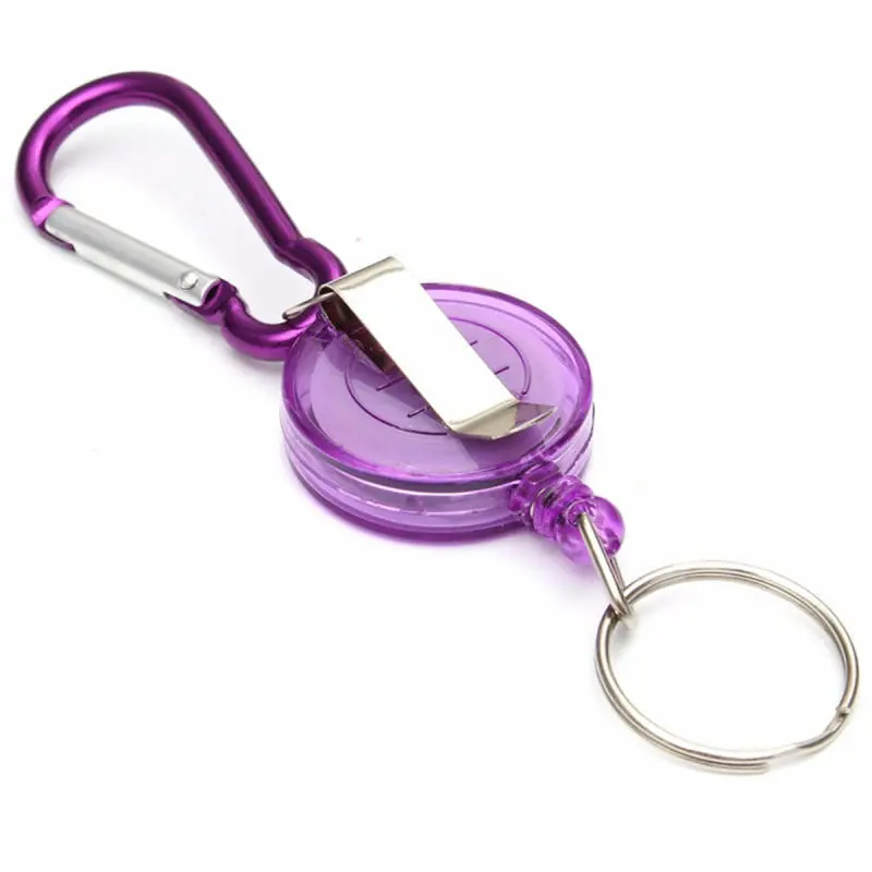 Badge Reel Telescopic Key Holder | Retractable Carabiner Keychain - Purple - Image 3