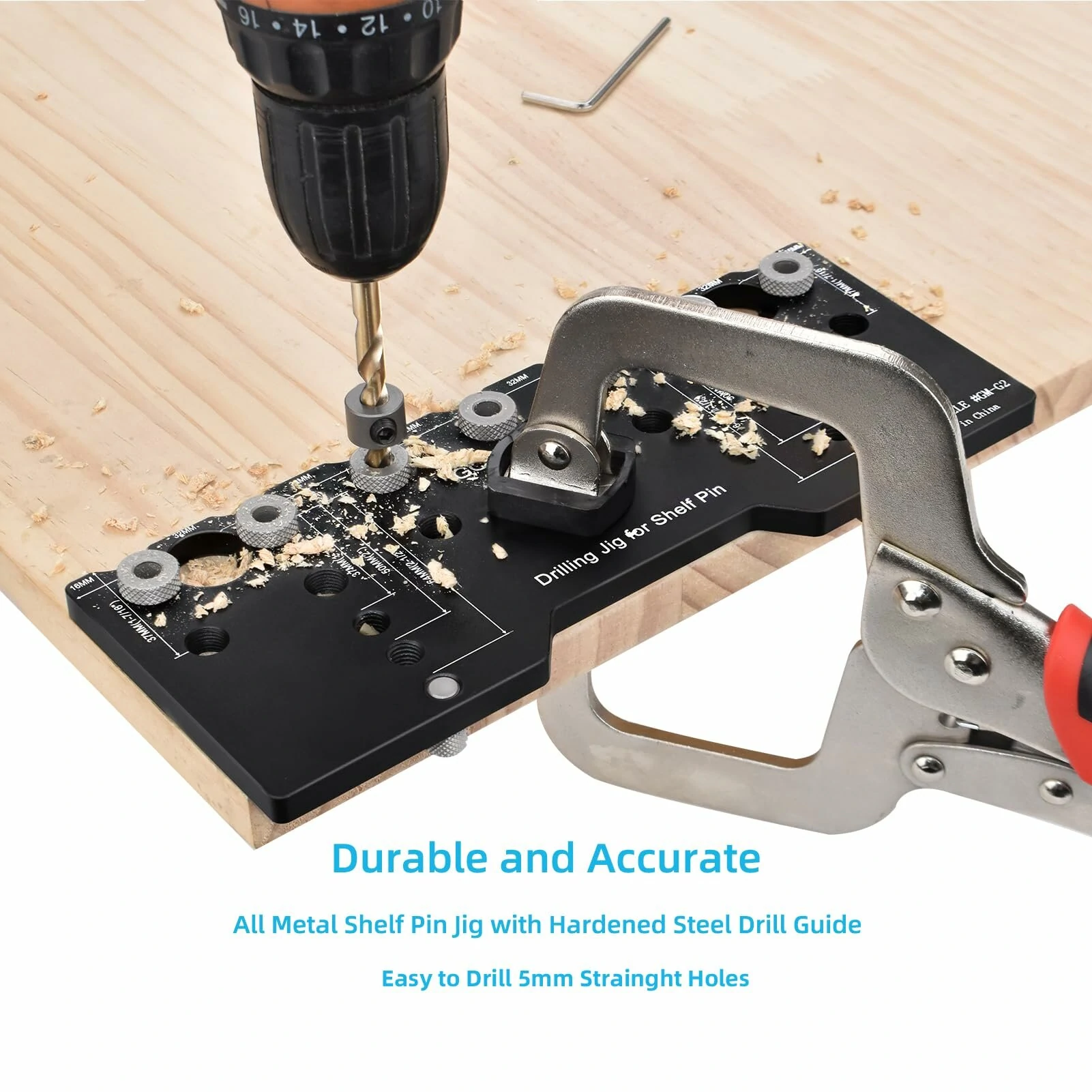 Kreg Adjustable Shelf Pin Jig - Aluminum Alloy with 5mm Drill Bit & Guide - Image 5