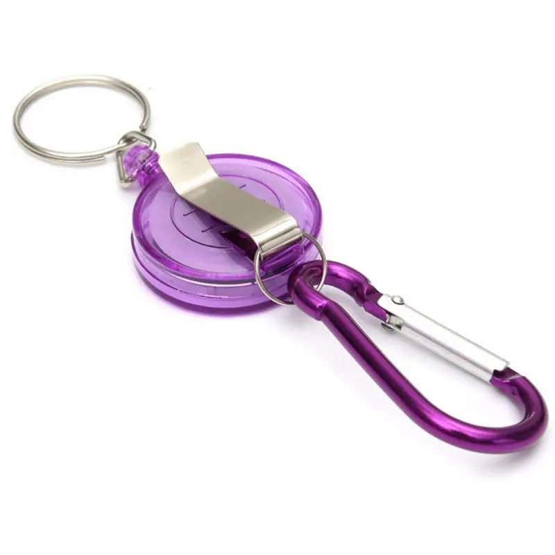 Badge Reel Telescopic Key Holder | Retractable Carabiner Keychain - Purple - Image 4