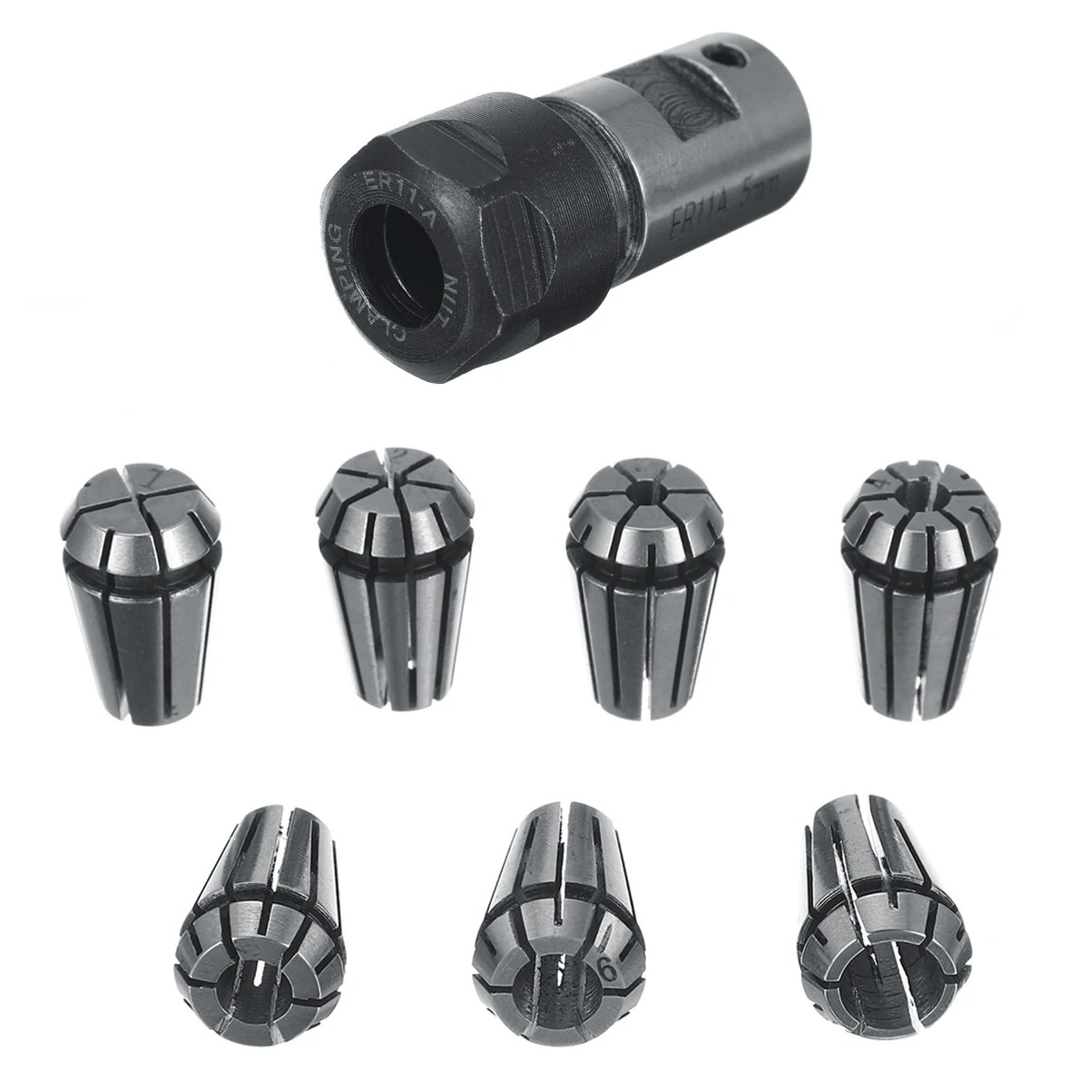 ER11 Spring Collet Set - 7Pcs 1-7mm with 5mm Motor Shaft Extension Rod - Image 2