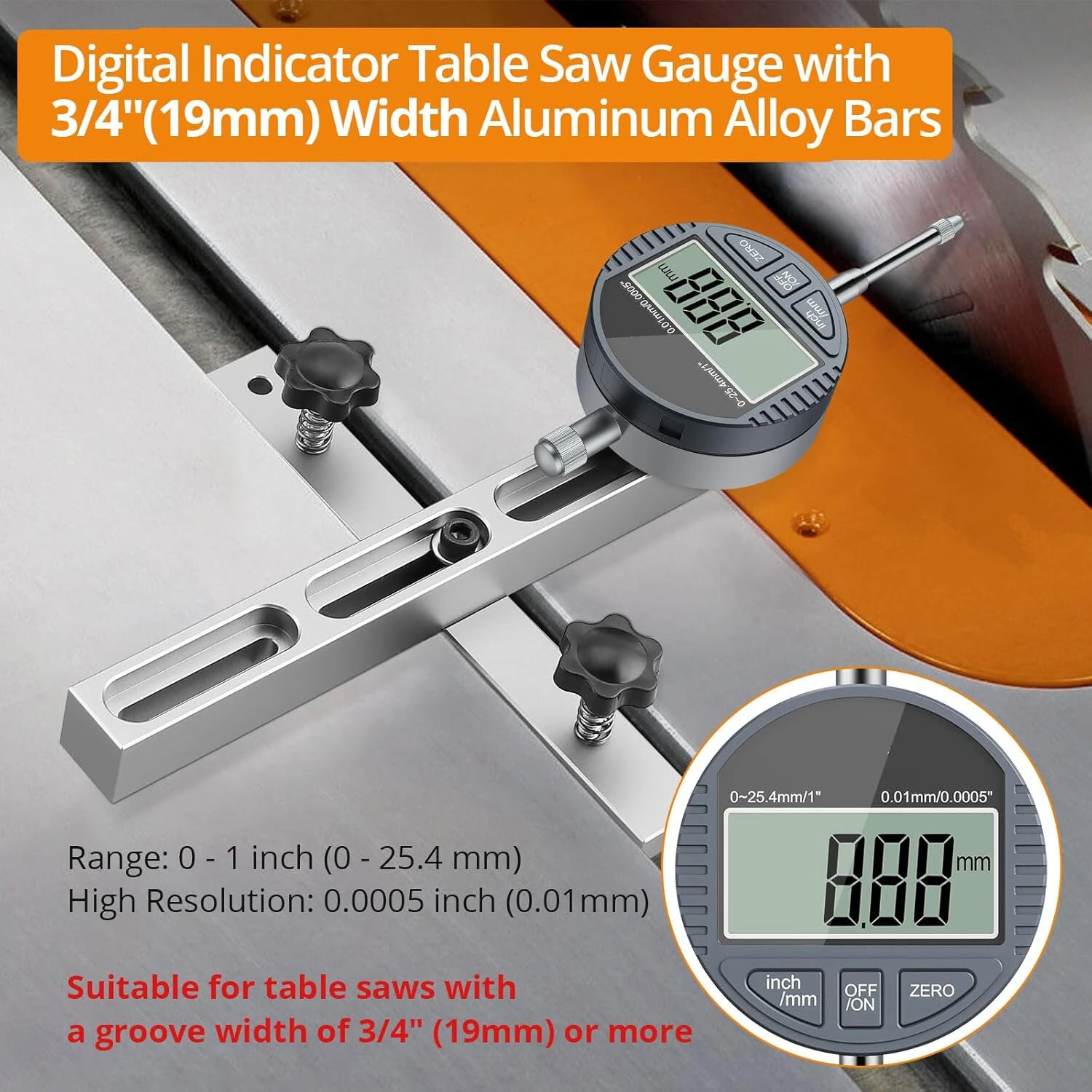 Digital Dial Indicator Table Saw Gauge | 0-1 Inch Range | For 3/4 Inch+ Slots - Image 2