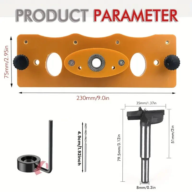 35mm Cabinet Door Hinge Drilling Guide Jig | Woodworking Tool with Low-Noise Bearing - Image 4