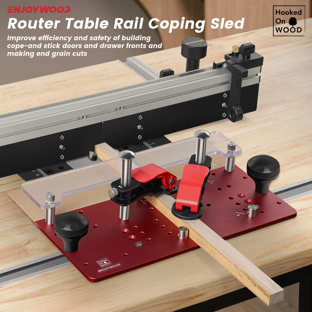 ENJOYWOOD Hooked On Wood Router Table Rail Coping Sled | Professional Rail Guide for Cabinet Doors & Drawer Fronts - Image 2