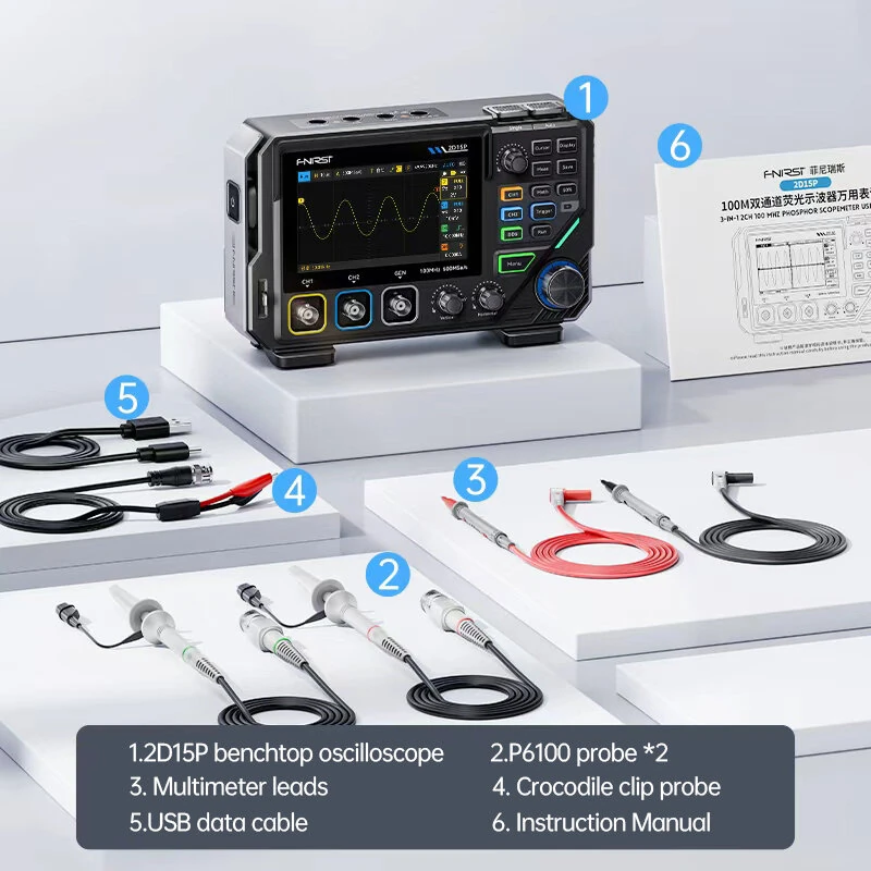 FNIRSI 2D15P Oscilloscope | 2CH 100MHz 500MSa/s | Signal Generator & Multimeter - Image 5