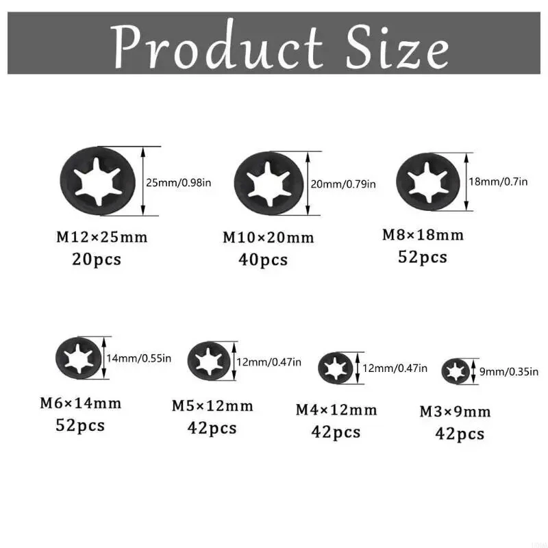 65 Steel Internal Tooth Washers Assortment 340Pcs - Black Coated M3-M10 | Corrosion Resistant for Automotive & Industrial Use - Image 2